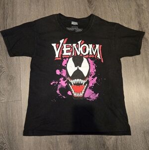 Marvel Venom Short Sleeve T-shirt Black Graphic Tee with Red & White Accents